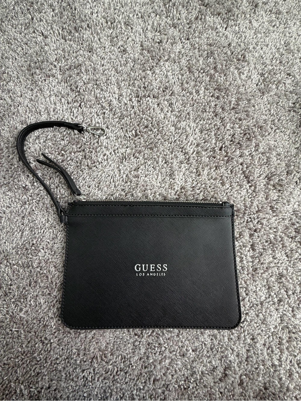 GUESS Los Angeles Black Wristlet Clutch Zip Pouch Wallet Silver Logo